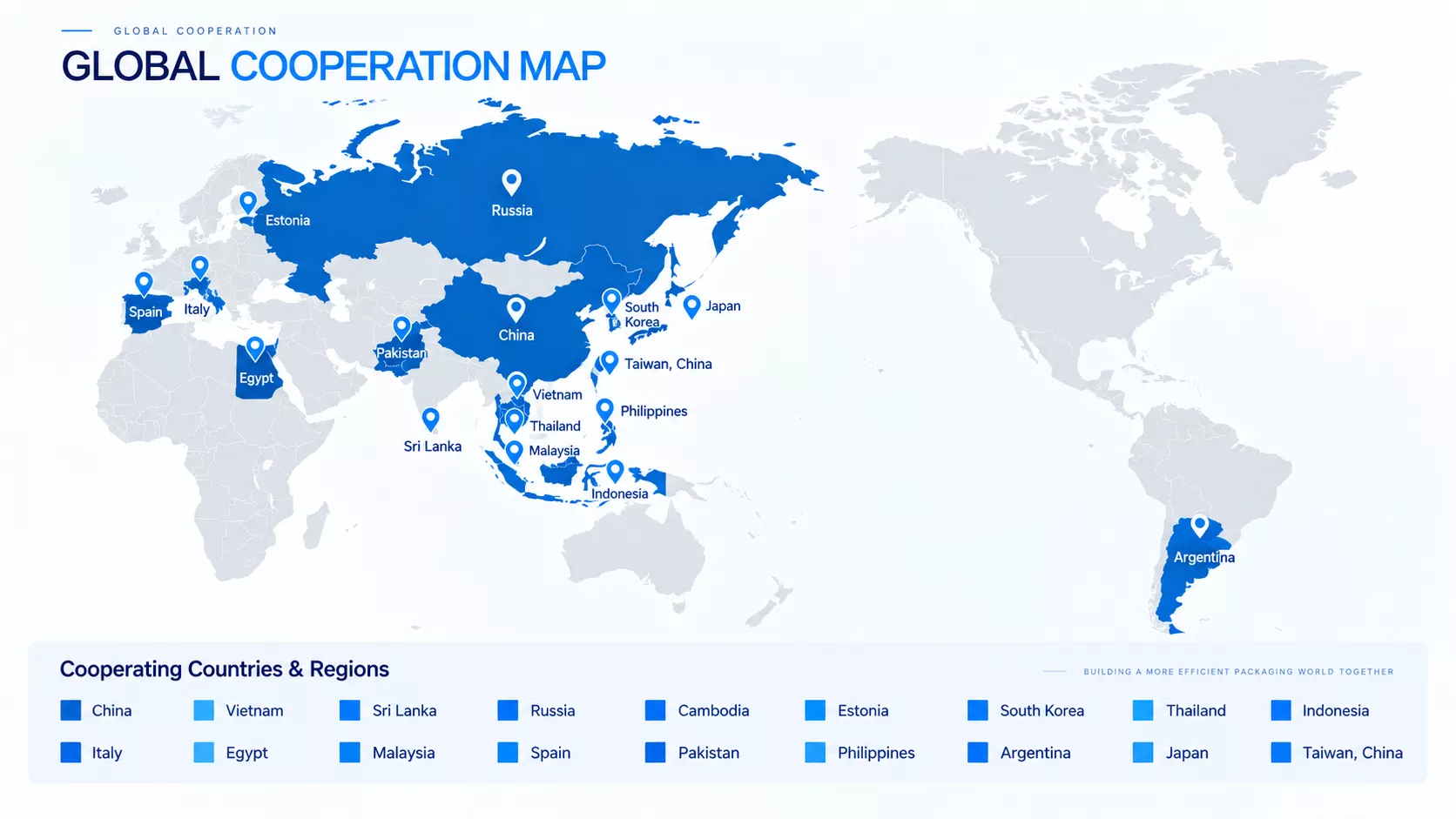 CUCKOO global cooperation map highlighting markets in Asia, Europe, Africa and South America